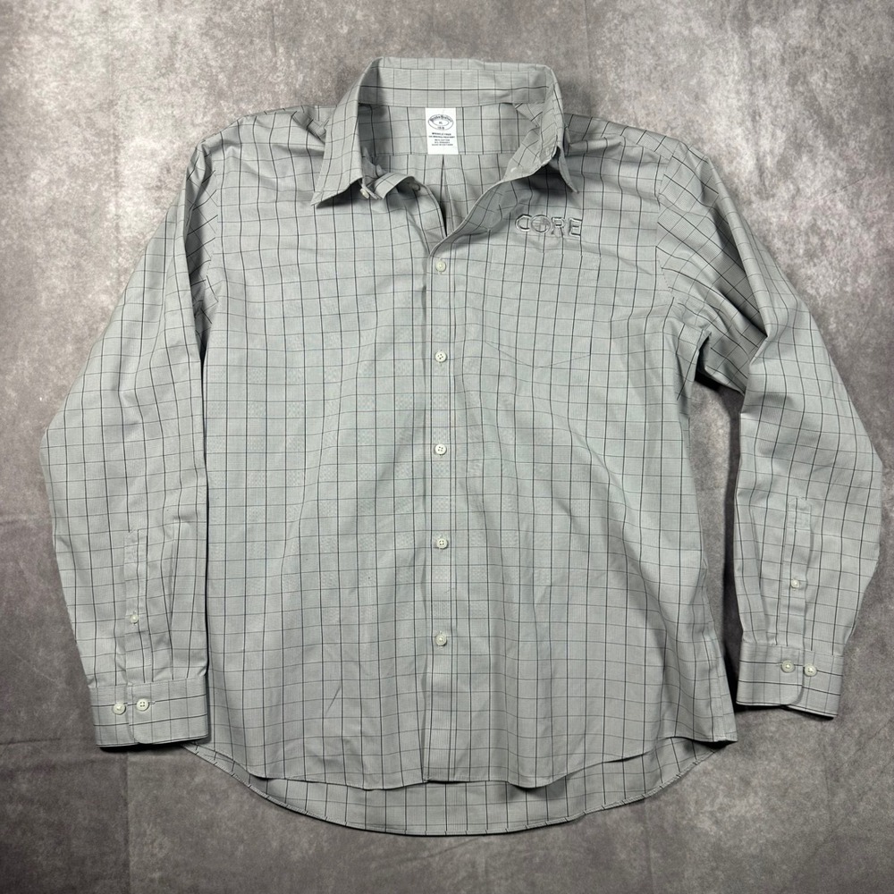 Brooks Brothers Mens XL Grey Check Wrinkle Free‎ Stretch Button Down Shirt CORE